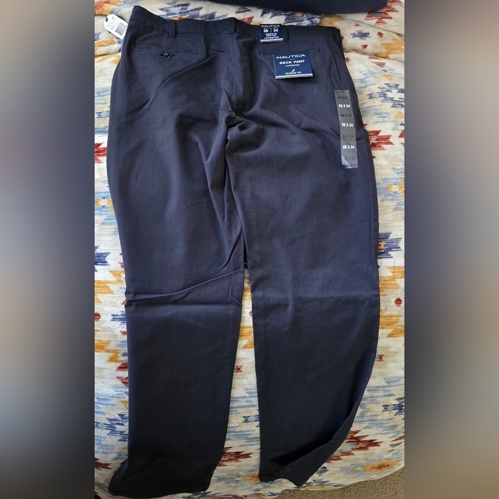 Nautica Men's Classic Fit Flat Front Stretch Solid Chino Deck Pant #1205 - Picture 3 of 10